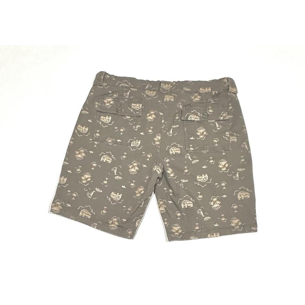 Mutual Weave Mens Graphic Shorts Green Brown Palm Trees Beach Flat Front Size 38 - Picture 11 of 12